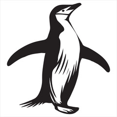 Obraz premium Chinstrap Penguin silhouette - Penguin Bird Vector Illustration in black and white 