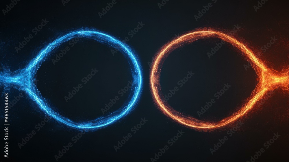 Poster vivid orange and blue light circles swirl and intersect with particles, creating a stunning visual o