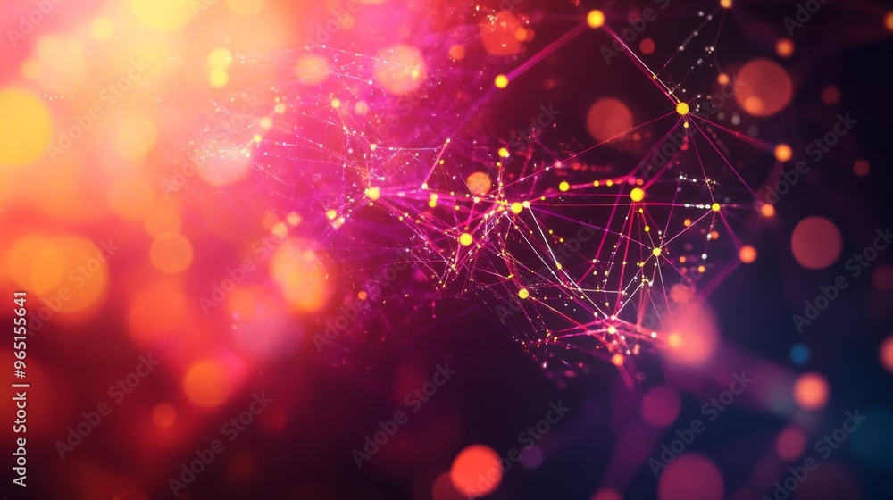 Aufkleber a striking digital network with interconnected nodes and radiant colors glowing against a dark backg