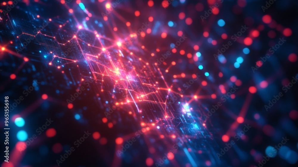 Aufkleber a colorful network of nodes with interconnected links glowing with vibrant light, contrasted against