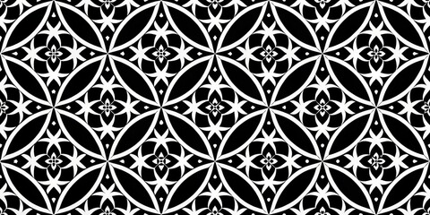 Geometric Floral Pattern Black and White Interlocking Shapes, Abstract, Symmetry, Design, Pattern