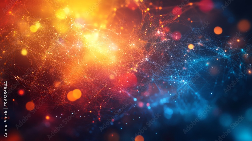 Fototapete a colorful network of nodes with interconnected links glowing with vibrant light, contrasted against