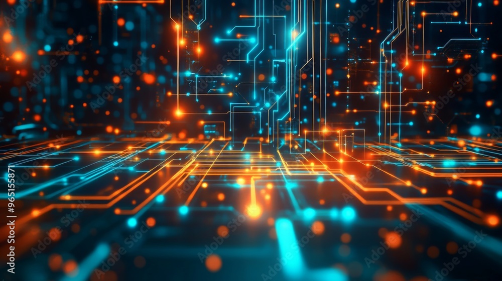 Leinwandbilder a visually stunning digital rendition of a futuristic circuit board, glowing with blue and orange li