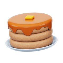 Delicious Pancake 3D Icon Isolated Transparent Background