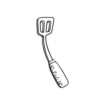 recommend clip art: A black and white line drawing of a spatula with a handle