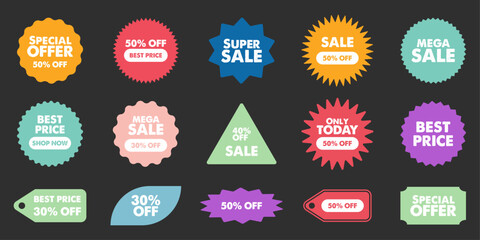 sunburst starburst price sticker label badges icon set sticker sale offer discount text tag shopping badge promotion marketing