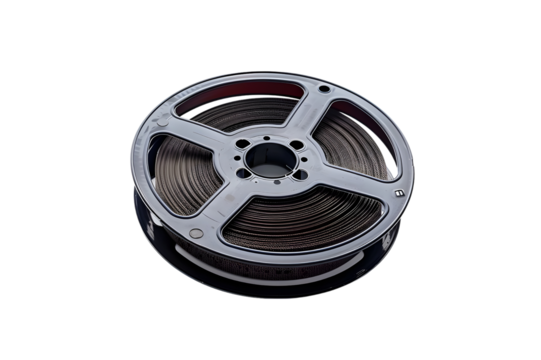Film reel with a metallic finish. Isolated on a transparent background.