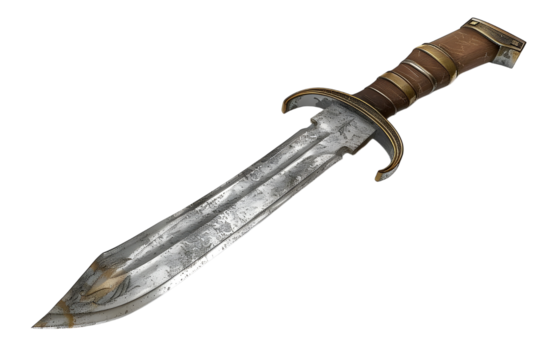 Sharp-edged sword with detailed hilt and ancient weapon design Isolated on a transparent background - Powered by Adobe