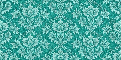 Teal Green Baroque Floral Pattern, Wallpaper, Rococo, Baroque Style, Pattern, Digital Art, Floral Design