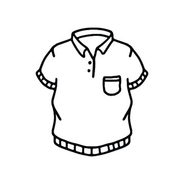 recommend clip art: A black and white line art illustration of a polo shirt with a collar and pocket