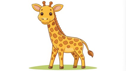 Obraz premium Adorable cartoon giraffe illustration with simple lines and bright colors, perfect for kids' educational materials, nursery decor, and playful graphic designs.