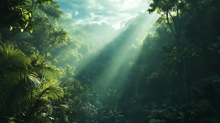 Sunlight Streaming Through Lush Jungle Canopy