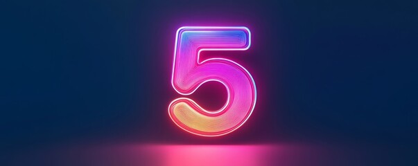 Neon number five glowing with colorful lights
