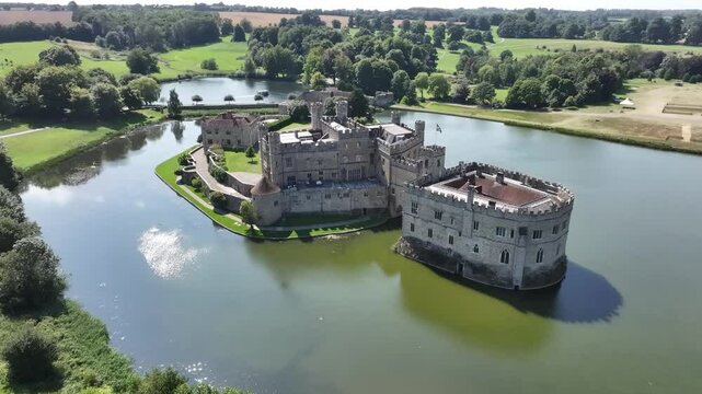 Aerial view of Leeds Castle near Maidstone, Kent, England, United Kingdom, Europe