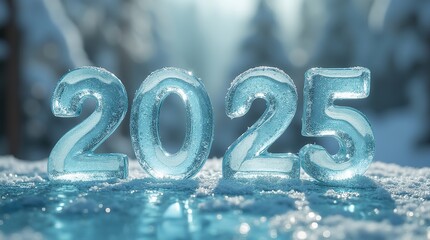 Icy 2025 numbers in snowy winter landscape