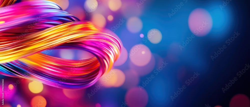 Poster vibrant swirl of colorful strands creating a stunning abstract background with bokeh effects of ligh