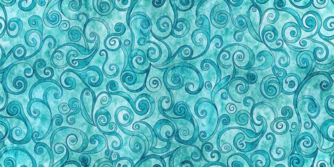 Fototapeta premium Watercolor Swirls on Teal Background, Abstract Pattern, Swirling, Water, Abstract Art, Teal, Blue
