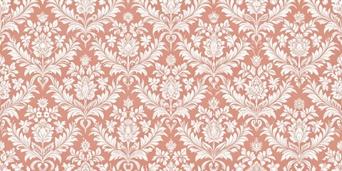 White Floral Damask Pattern on Peach Background, floral , damask , vintage
