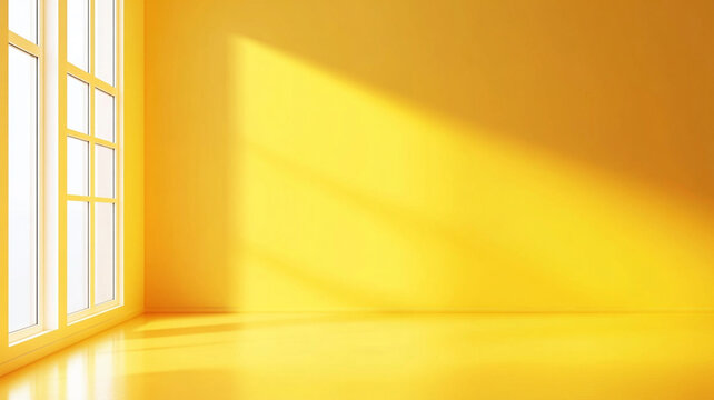 Bright yellow interior with sunlight streaming through large windows during afternoon hours