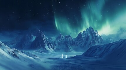 Fototapeta premium Aurora Borealis over Snowy Mountains