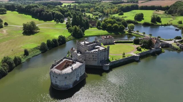 Aerial view of Leeds Castle near Maidstone, Kent, England, United Kingdom, Europe