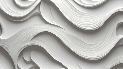 3D illustration white seamless pattern waves light and shadow. Wall decorative panel
