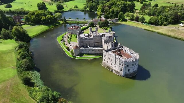 Aerial view of Leeds Castle near Maidstone, Kent, England, United Kingdom, Europe