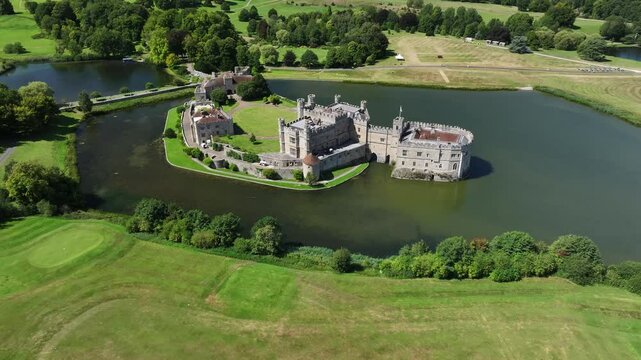 Aerial view of Leeds Castle near Maidstone, Kent, England, United Kingdom, Europe