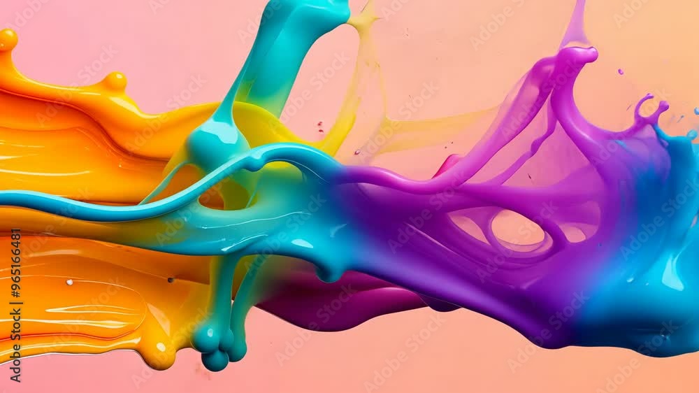 Poster vibrant splash of colorful paint flowing dynamically on a gradient background