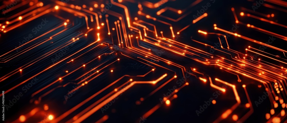 Aufkleber abstract image of illuminated circuit board with glowing lines and patterns, representing technology