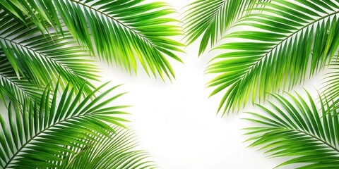 Obraz premium Palm leaves isolated on background for tropical design, tropical, foliage,background, palm, leaves, green, natural, botanical