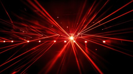Naklejka premium Dynamic red laser beams create an electrifying atmosphere in a dark environment, perfect for events and nightlife imagery.