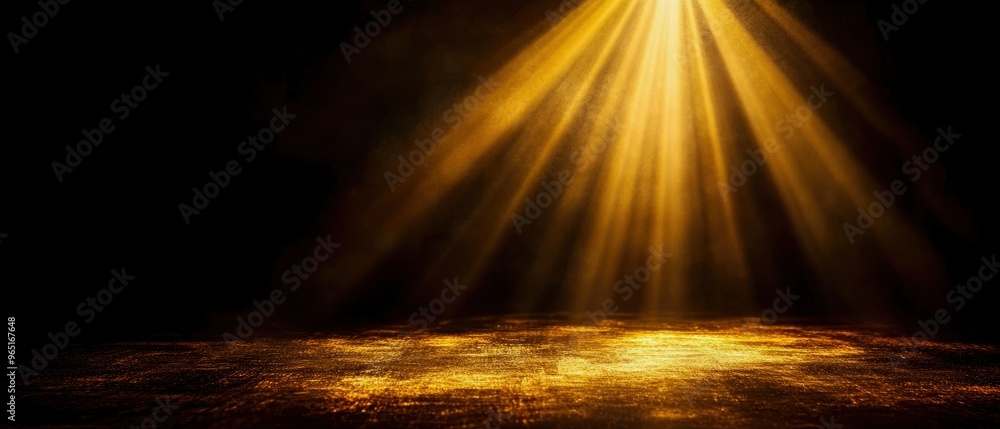 Poster golden rays of light illuminate a dark space, creating an atmosphere of warmth and mystery. ideal fo