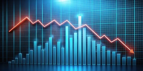 A graph representing a downward trend in financial markets , decline, decrease, stock market crash, falling