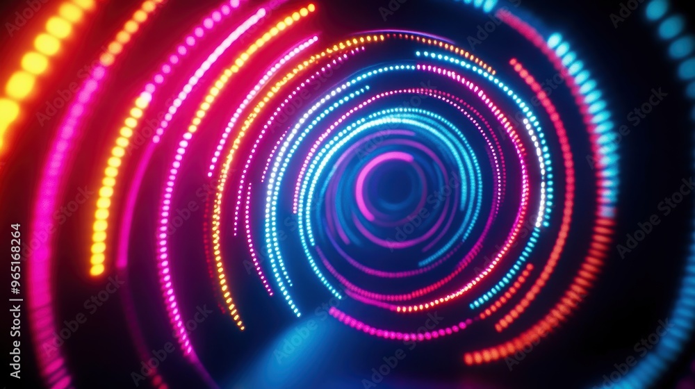 Poster vibrant digital tunnel with colorful light patterns creating a sense of movement and depth, perfect 