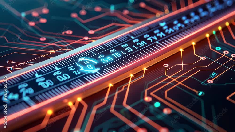 Poster futuristic circuit board design with vibrant lines and lights