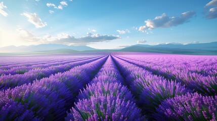 Obraz premium A field of lavender flowers with a clear blue sky in the background