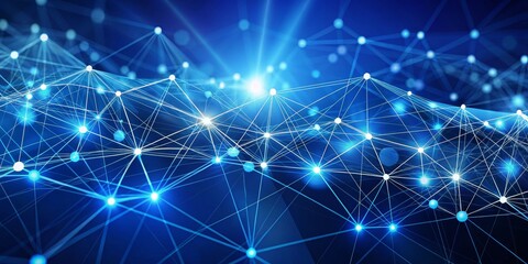 Abstract Digital Network of Blue Glowing Points, 3D Render, Digital Art, Technology , Connection , Network