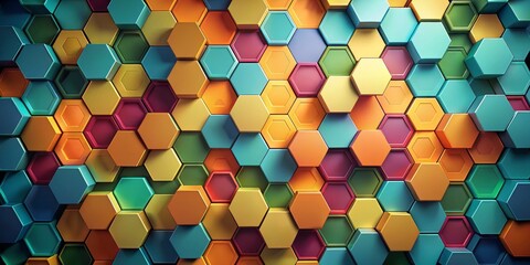 Abstract Colorful Hexagon Pattern, 3D Rendering, Geometric Shapes, Hexagon Background, Pattern Design, Hexagon, Geometry