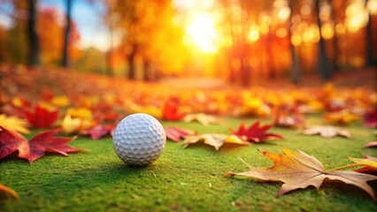 Autumn-themed mini golf ball on course with seasonal leaves in background, autumn, mini golf, ball, course, seasonal, leaves, fall