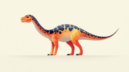 Dinosaur illustrated in flat design style, using bold colors and simple shapes to represent the classic form and features of the dinosaur.