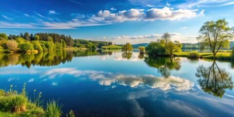 Obraz premium Tranquil lake landscape at Pfrunger Ried, Germany, lake, landscape, nature, Pfrunger Ried, Germany, tranquil, peaceful