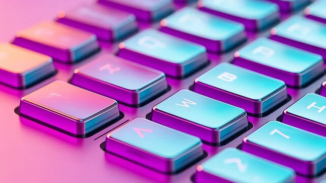 Close-up of a colorful keyboard with pink and blue lighting