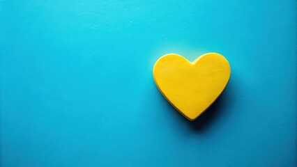 Fototapeta premium Yellow heart on blue background for minimal Valentine concept, heart, yellow, blue, background, minimal, Valentine, love