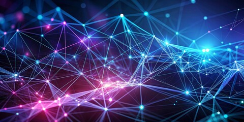 Obraz premium Abstract Network of Connected Lines with Glowing Nodes, Digital, Technology, Connection