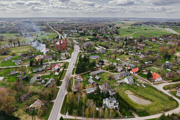 small European town in spring aerial photo