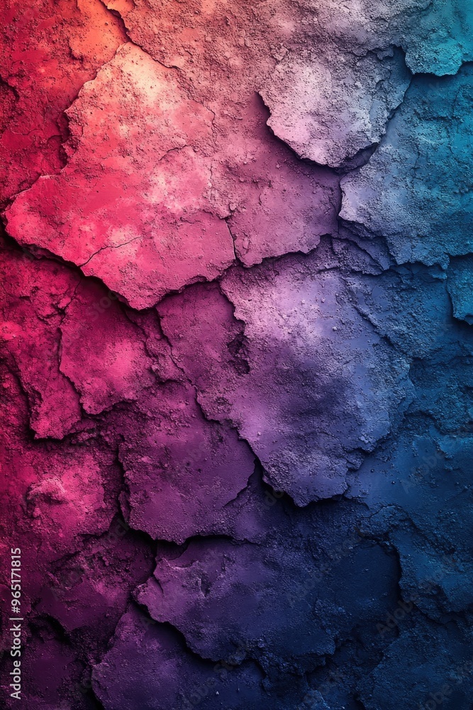 Poster a cracked and textured wall with a gradient from red to blue. this image can be used as a background