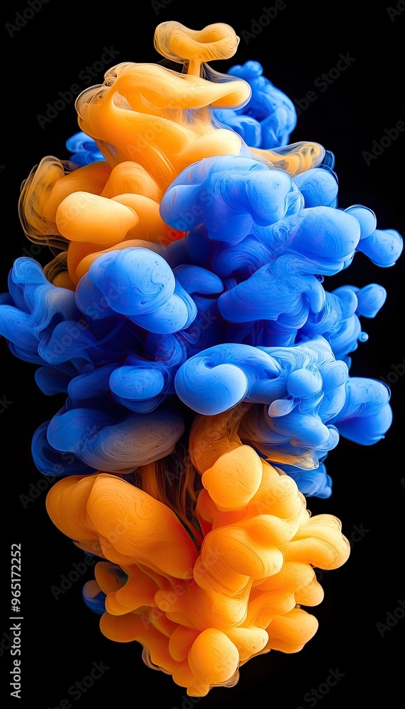 Poster abstract image of blue and yellow paint. perfect for use in design projects, especially for artistic