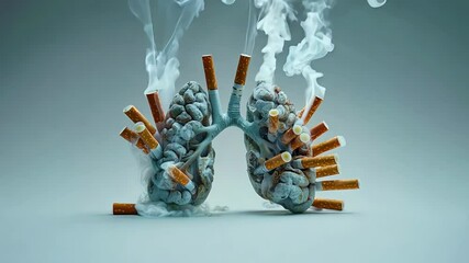 Animation of lungs with cigarettes and smoke demonstrating smoking effects