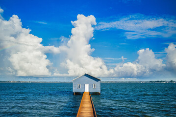 Crawley Edge Boatshed, the blue boat houes, located in Perth, Western Australia, Australia